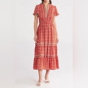 Max Studio Short Sleeve Tiered Poppy Maxi Dress